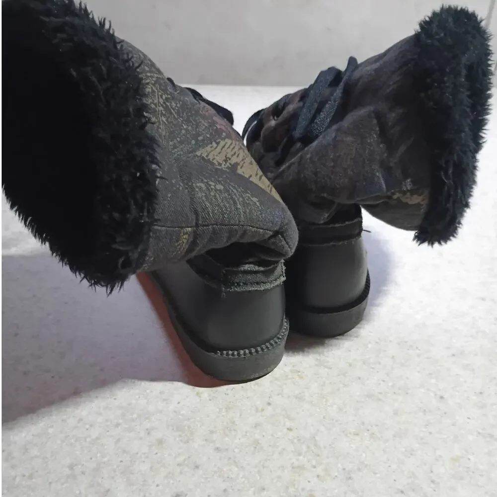Vintage 90s Tundra Snow Boots 7 Après Ski CabinCore Tapestry Canada Sherpa Lined